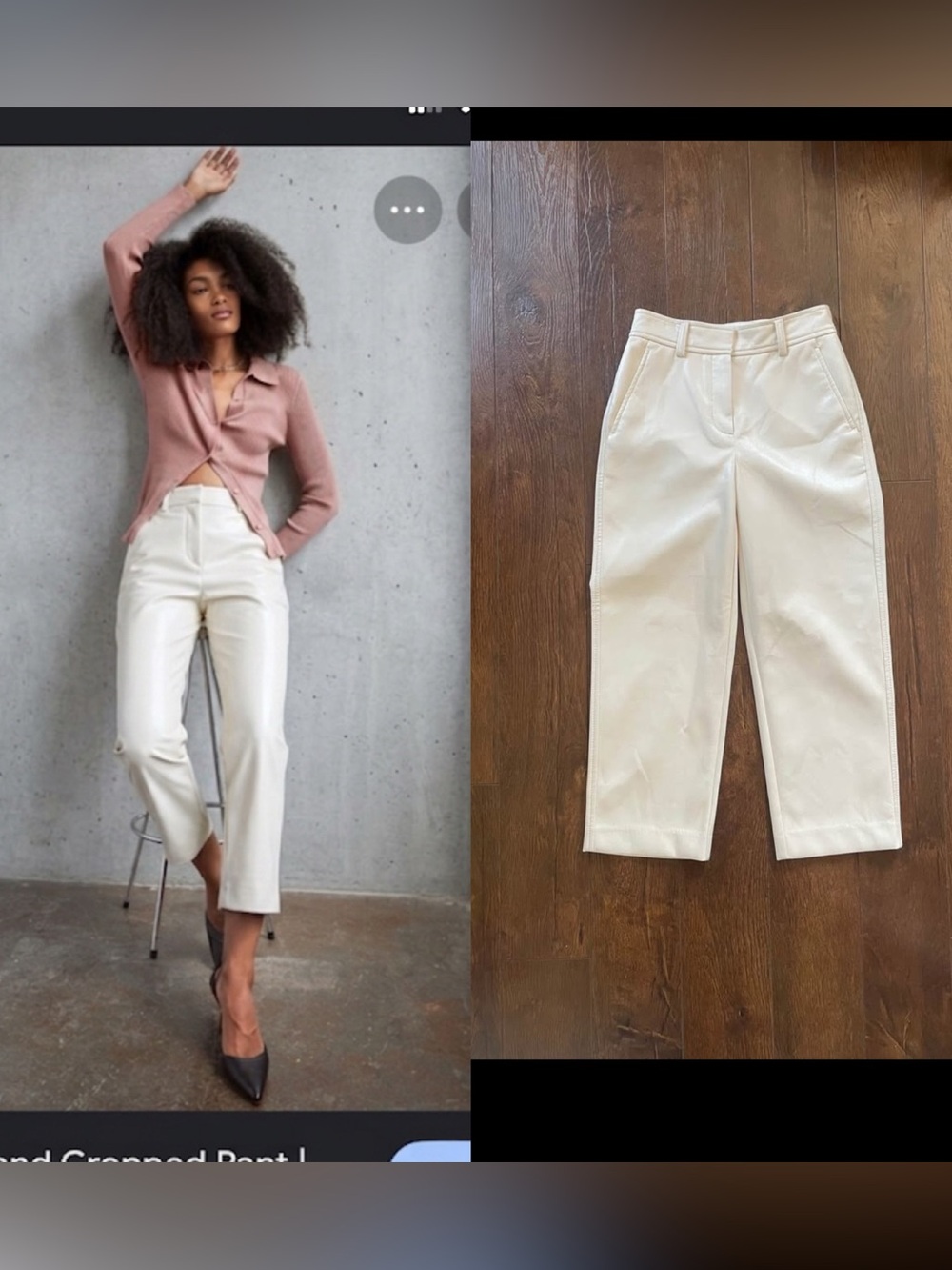 New Aritzia Babaton Command Cropped Leather Straight Leg Pants in Pearl. Size 00